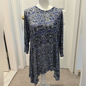 Blue and Silver Paisley Tunic Top